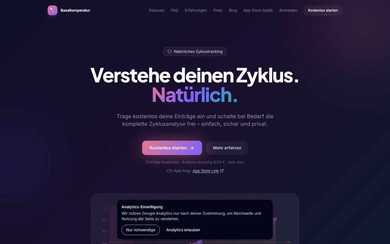 Screenshot der Anwendung Basaltemperatur