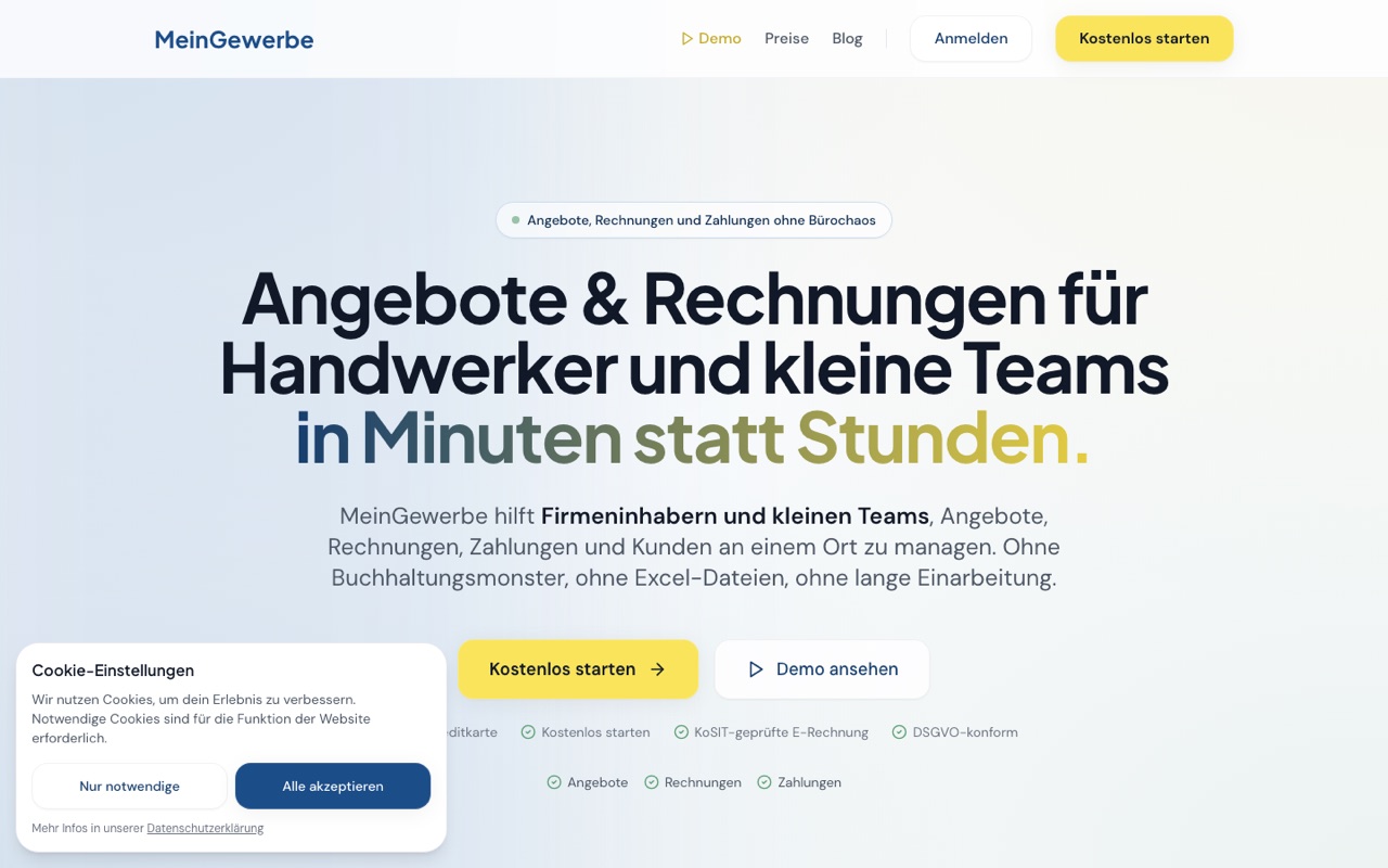 Screenshot der Anwendung MeinGewerbe