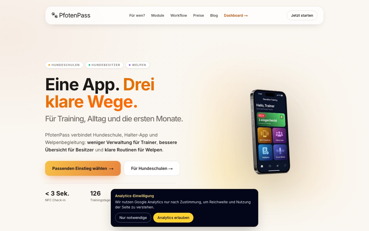Screenshot der Anwendung PfotenPass