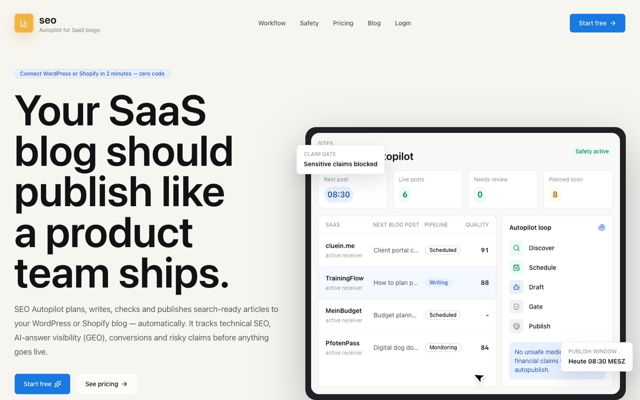 Screenshot der Anwendung SEO Autopilot