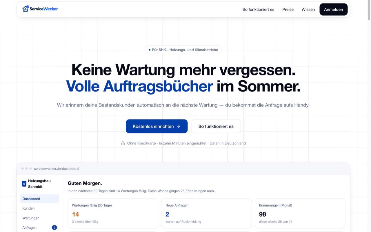 Screenshot der Anwendung Servicewecker